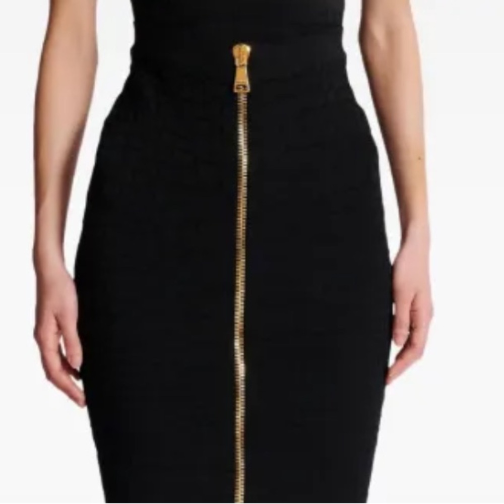 Zimmermann Zip-up Paneled Black Denim Pencil Skirt